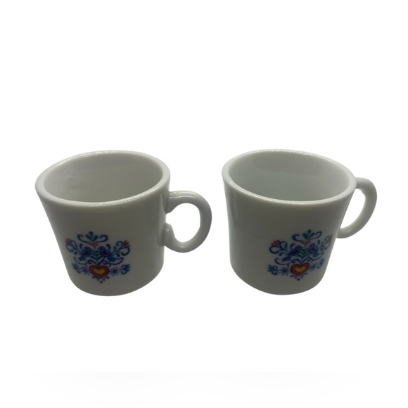 Other - Kids Porcelain 2 Tea Cups Scandinavian Style With Birds Heart Motif‎ As Is